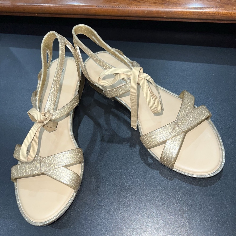 Melissa x Jason Wu Ophelia Jelly Sandal Women's Size 7 Gladiator Gold Glitter